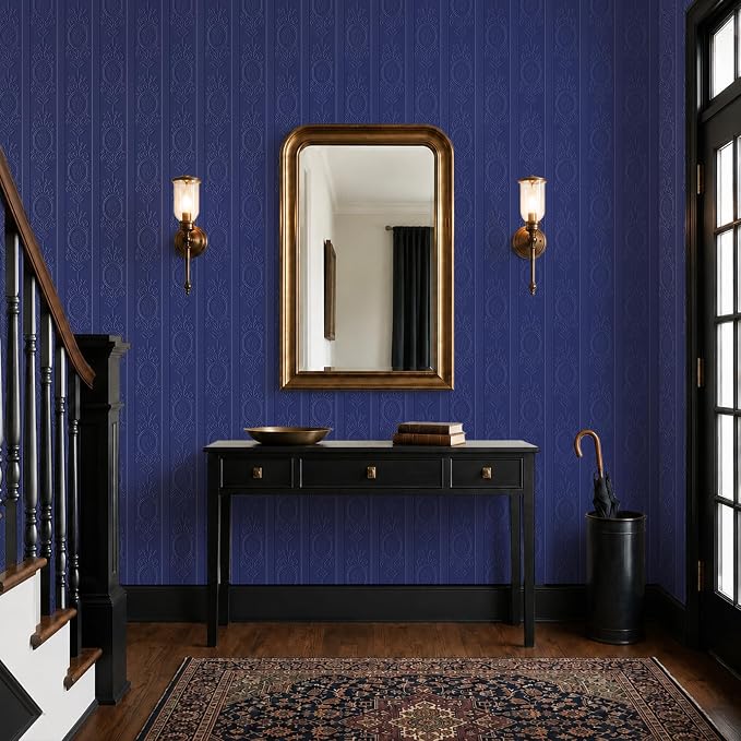 JiffDiff Navy Blue 3D Embossed Textured Peel Stick Wallpaper 17.3"x120" | Removable Renter Friendly Contact Paper, Waterproof Self Adhesive Wallpaper for Bedroom, Bathroom, Decor - Image 6
