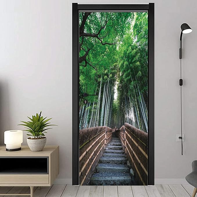 artfanke 3D Peel and Stick Door Murals 30.3"x78.7" - Self-Adhesive Door Wallpaper Stickers -Path in Forest of Bamboo Wall Poster Home Decor(2 Sheets/Set) - Image 6
