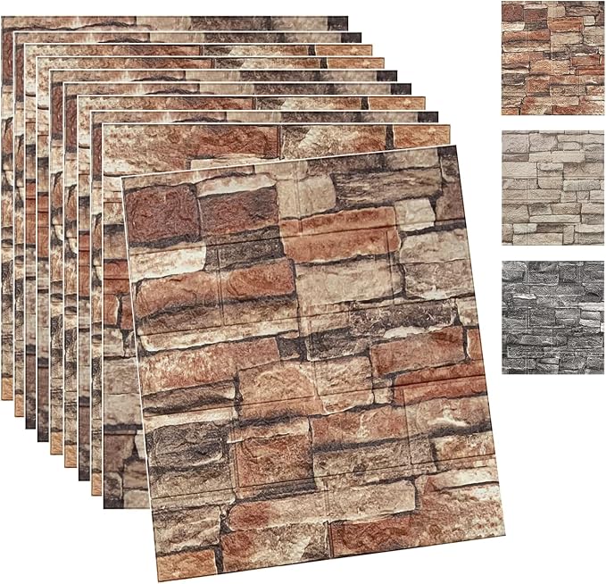 Yutianli 20PSC 3D Wall Panels Peel and Stick Faux Brick Wall Panels Self-Adhesive 3D Brick Wallpaper Foam Stone Wall Panel by Yutianli