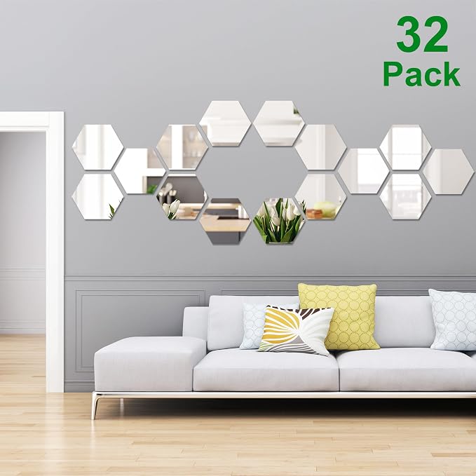 Shappy 32 Pcs Hexagon Mirror Wall Stickers, 18.4 x 16 x 9.2 cm - Image 6