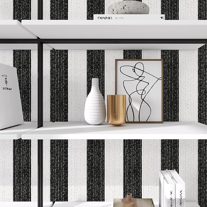Black Stripe Peel and Stick Wallpaper A Set of 15.7" x 472" Black and White Self-Adhesive Wallpaper Removable Waterproof Contact Paper for Cabinets,Bedroom,Nursery,Accent Wall - Image 7