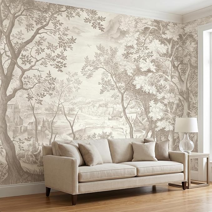Beige Forest Peel and Stick Wallpaper Landscape Wall Mural | 137"x96", Self Adhesive Canvas, for Bedroom Living Room Bathroom, Seamless, No overlapping - Image 2