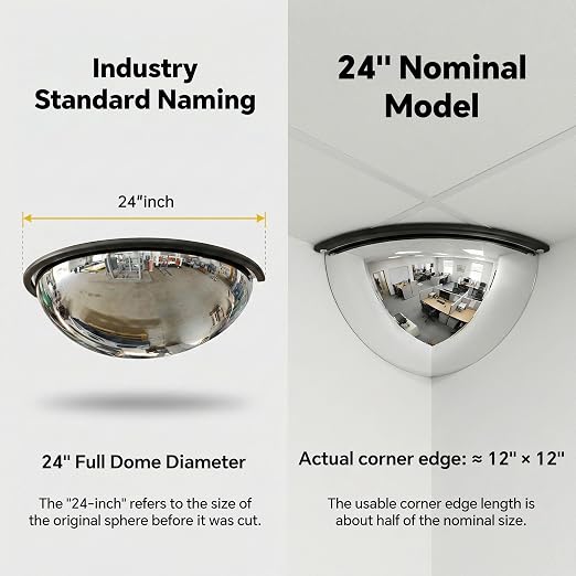 2 Pcs 90° 24" 1/4 Acrylic Quarter Dome Security Mirror - Image 2