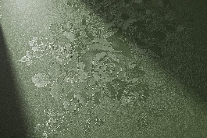 Green Flower Peel and Stick Wallpaper Solid Pure Paper 18in x 393in | Embossed Flower Contact Paper Textured Self Adhesive Paper for Cabinets Bathroom Dark Floral Removable Waterproof Decor Vinyl by lenify