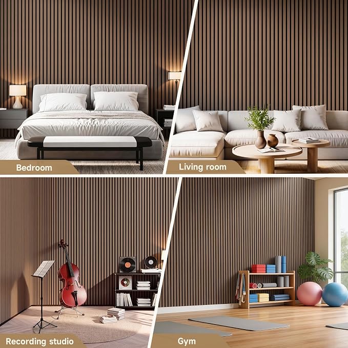 INMOZATA Wood Panels for Wall Acoustic Wood Slat Wall Panels Walnut | 3D Fluted, Soundproof Wall Paneling for Interior Accent Wall Decor Living Room Bedroom & Office, 4 Pack 94.5" x 7.9" 21 ft² - Image 6