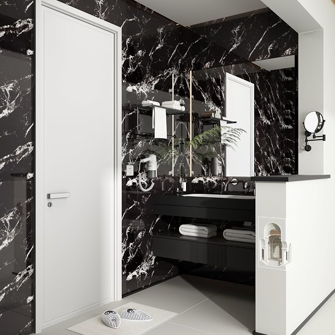 Haimin 3D Wall Panels Peel and Stick Marble Tile Look 10 Pack Waterproof | Lightweight, each 23.6x11.8in, total 19.4 sq ft. Kitchen&bath backsplash, bedroom/living rm decor. faux marble tile Black - Image 8