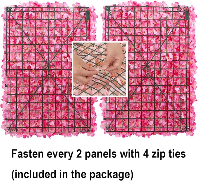 BLOSMON Pink Flower Wall Panel Backdrop Decor, 12 Pcs, 24 x 16 Inch | Hydrangea Artificial Flower Backdrops, for Wedding, Party, Bridal Shower, Hanging Fake Silk Floral Panels for DIY Decor - Image 5