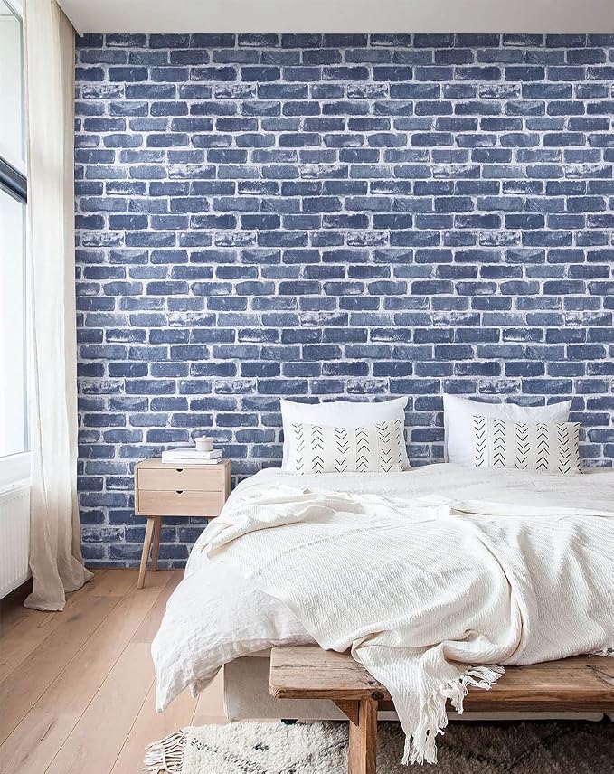 Timeet Blue Brick Wallpaper Peel and Stick Wallpaper 17.7" x 118.11" Self-Adhesive Removable Brick Textured Wallpaper Waterproof Backplash Living Room Wall Decor - Image 3