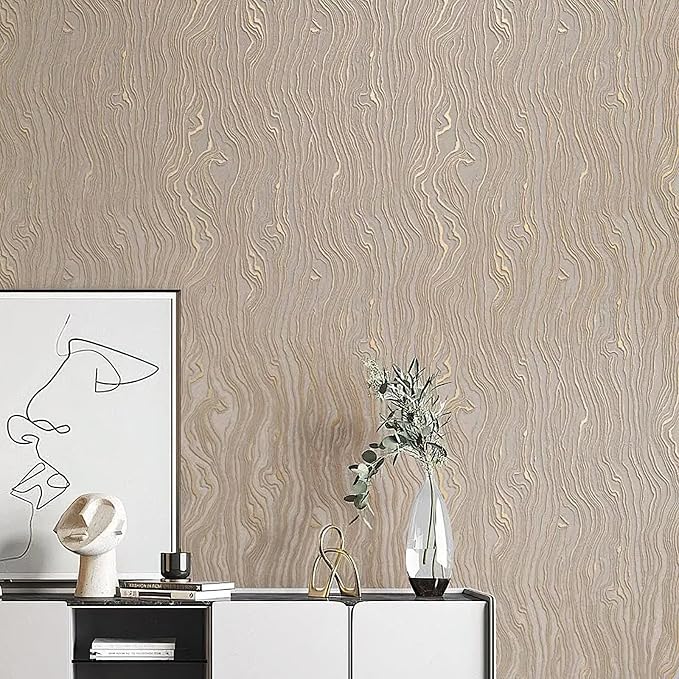 Gold Khaki Wood Peel and Stick Wallpaper Stripe, 20.8" x 118" (53cm x300cm), Removable, Self-Adhesive, 3D, Modern, Rustic, Industrial, Bathroom, Bedroom, Decorating - Image 2