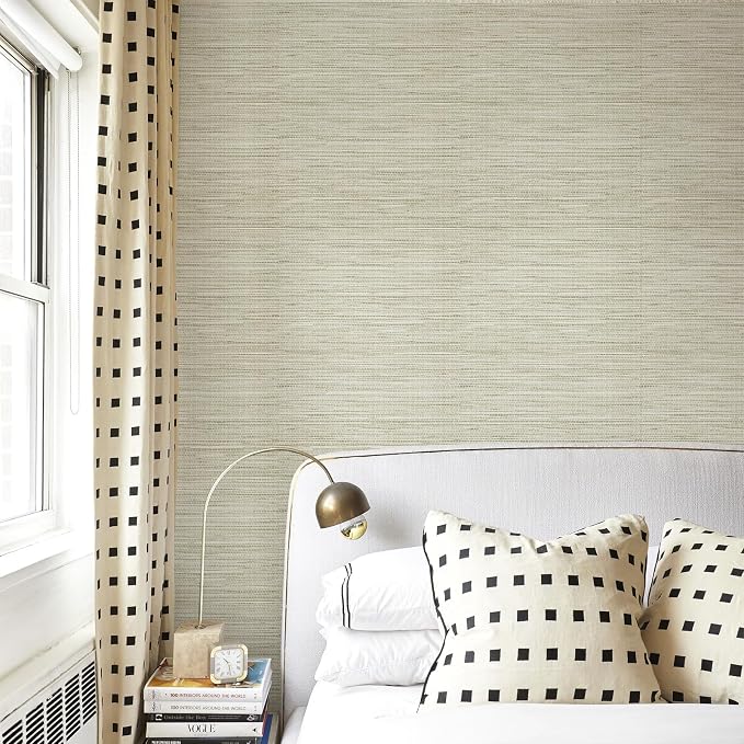 Simon&Siff Cream Textured Grasscloth Peel and Stick Wallpaper 17.7"x394" Neutral Faux Grassweave Wallpaper Waterproof Self Adhesive Removable Wallpaper Mural for Home Decor Bedroom Kitchen Cabinet by SimonSiff