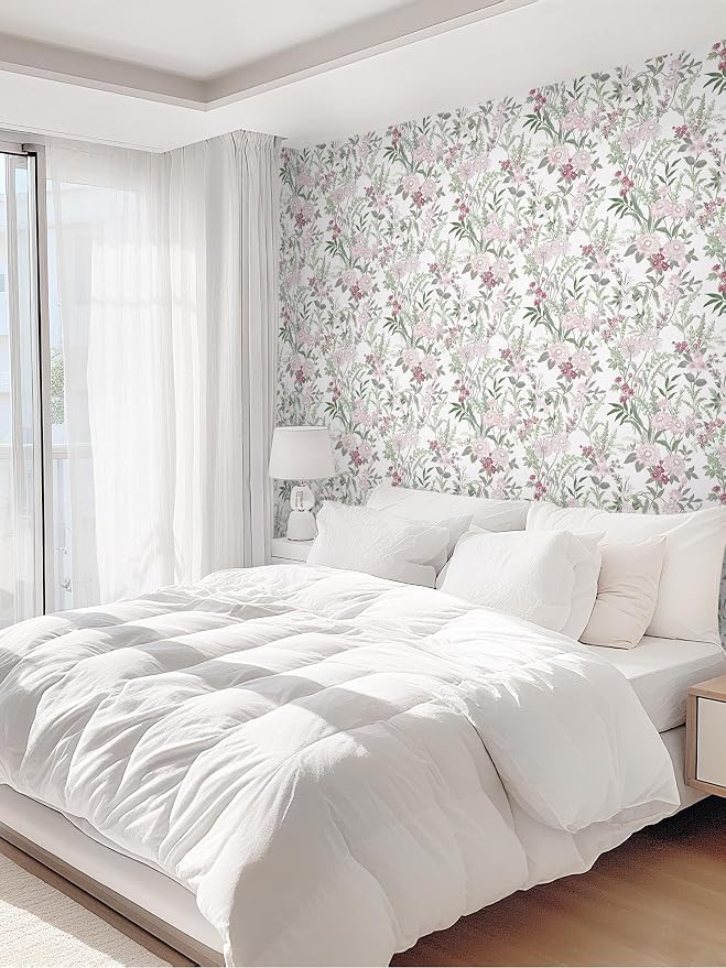 Dimoon 78.7"x17.3" Vintage Wallpaper Floral Peel and Stick Wallpaper Boho Contact Paper White Pink Green Cute Flower Removable Wall Paper Renter Friendly Kitchen Shelf Bathroom Self Adhesive Vinyl - Image 6