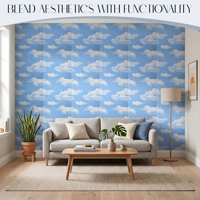 Nuanchu 40 Pcs 11.81 x 11.81 Inch Ceiling Tiles Peel and Stick, Sky | Foam White 3D Wall Panels 26-105.5 Sq. ft Adhesive Glue up Waterproof Wallpaper for DIY Office Home - Image 8