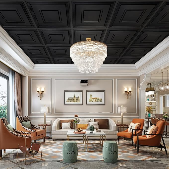 STICKGOO Black Drop Ceiling Tile 2ft x 2ft, Ceiling Panel High-Grade PVC Coverings 24 x 24in - 24 Pack Cover 96 Sq. Ft - Image 2