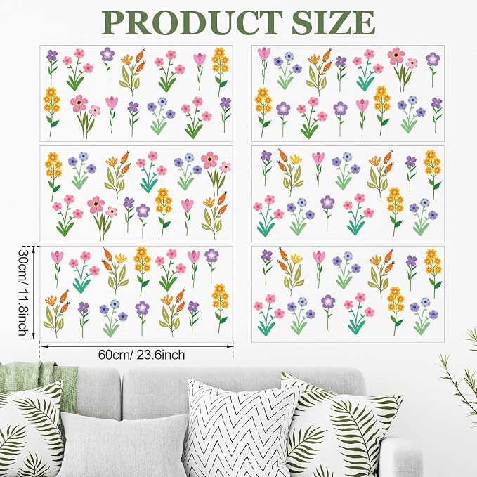 Zonon 6 Pcs Flower Wall Decals Peel and Stick Sticker, Small Flower | Vinyl Removable Wall Stickers & Murals, Small Cute Flower Wall Decals, Cartoon Floral Decor for Bedroom, Living Room, Nursery - Image 3