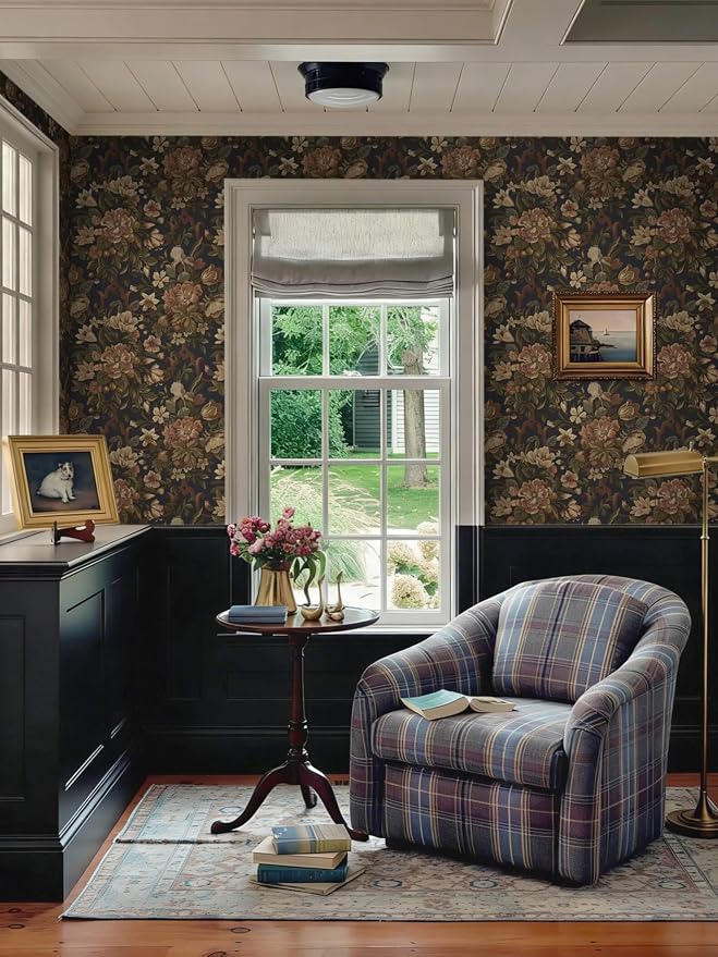 Dimoon Vintage Peel and Stick Wallpaper Dark Blue Floral Contact Paper 16.1"x787" Retro Victorian Dark Academia Wallpaper for Bedroom Moody Cottage Core Wall Paper Removable Waterproof Vinyl Roll - Image 5
