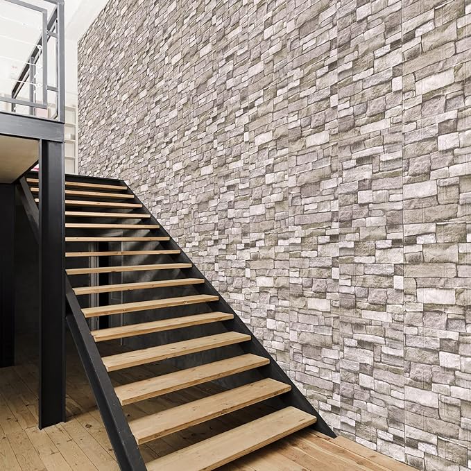 10PCS 3D Wall Panels Peel and Stick Foam 3D Brick Wallpaper Peel and Stick Faux Stone Wall Panel Self-Adhesive Wallpaper (10PCS, Rock Color) - Image 4