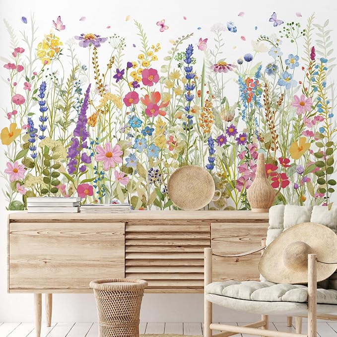 Zonon 6 Pcs Flower Wall Decals Peel and Stick Sticker, Wildflowers | Vinyl Removable Wall Stickers & Murals, Colorful Butterfly Wall Decals, Wildflower Decor for Bedroom, Living Room, Nursery - Image 3