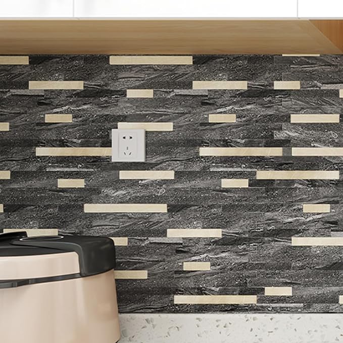 KASARO Peel and Stick Marble Backsplash Tile, 10 Sheets, Black Marble with Vintage Golden Stripes, Self-Adhesive Wall Tile for Kitchen, Bathroom, Fireplace, RV (11.4” x 10.6”) - Image 3