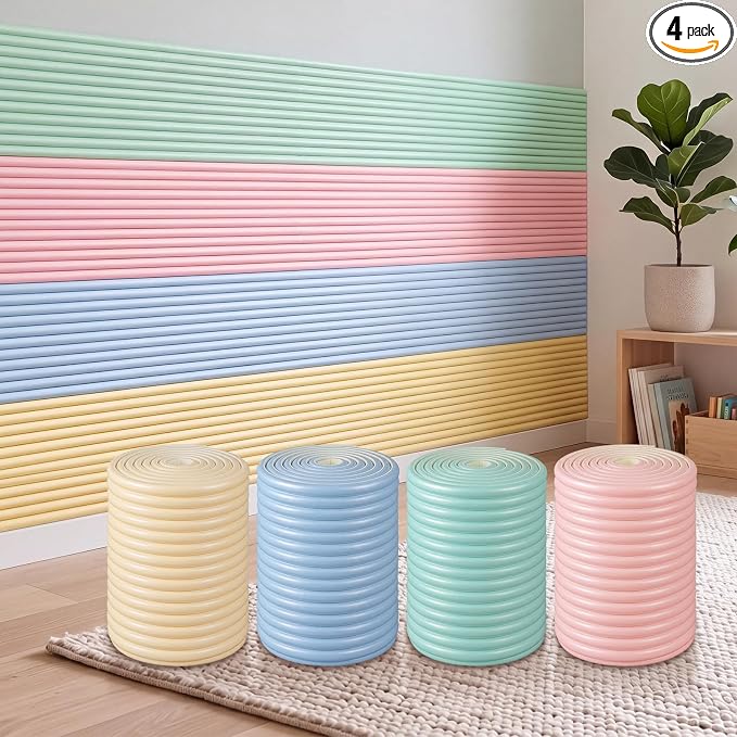 7.9 x 78.7 Inch Wall Padding for Kids, Yellow, Green, Blue, Pink, 4 Roll | Anti Collision Wall Padding Padded Wall Panels 3D DIY Headboard for Autism Playroom Nursery Bedroom Living Room Corner Guards by Unknown