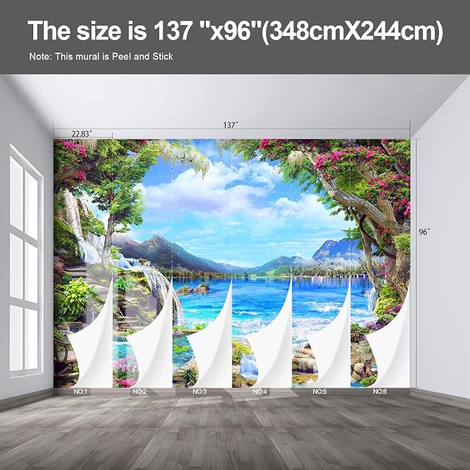 Landscape Lake Waterfall Large wall murals Peel and Stick self Adhesive Wallpaper for Bedroom Living Room - 96"x137" - Image 2
