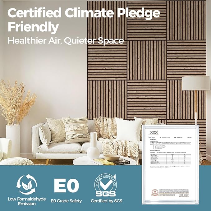 AKUMAX 4-Pack Wood Slat Acoustic Wall Panels, 23.6 x 23.6 in 3D Sound-Absorbing Panels for Walls & Ceilings, Fire-Retardant, FSC-Certified Materials, 15.5 Sq Ft, Walnut - Image 3