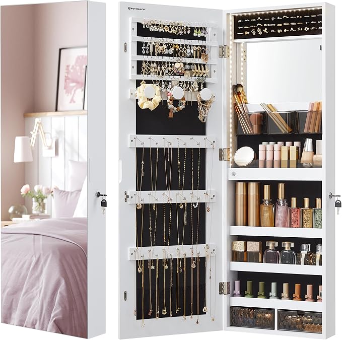 SONGMICS Mirror Jewelry Cabinet Armoire, Wall or Door Mounted, Lockable by Unknown