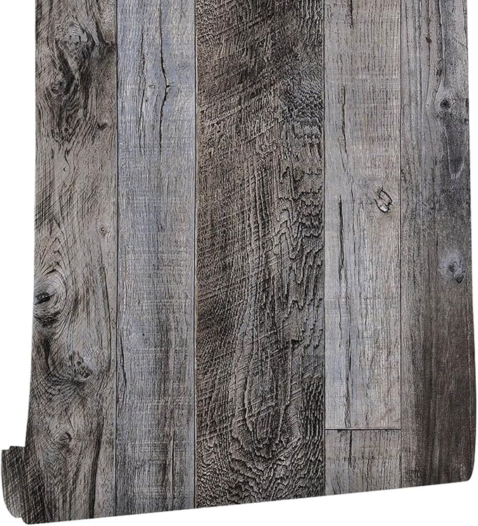 Yun-aeon Natural Wood-Gray Contact Paper Peel and Stick Wallpaper | 34.6"x 480"Self Adhesive Removable Vintage Faux Wood Wall Paper Plank Shelf Home Decoration Kitchen Counter Cover by YUN-aeonPeelandStickWall