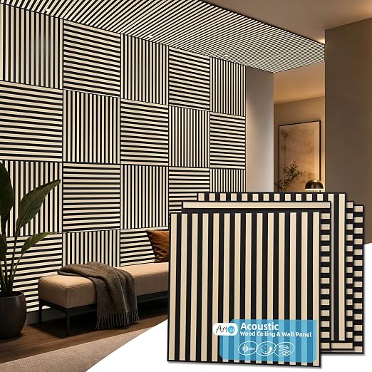 Art3d 12-Pack Acoustic Wood Slat Panel & Ceiling Tile, 2 x 2 ft, Ashtree | Crack-Resistant, Scratch-Resistant, Eco-Friendly, Durable, Grid Compatible, Ideal for Living Room, Bedroom & Home DIY Upgrade by Art3d