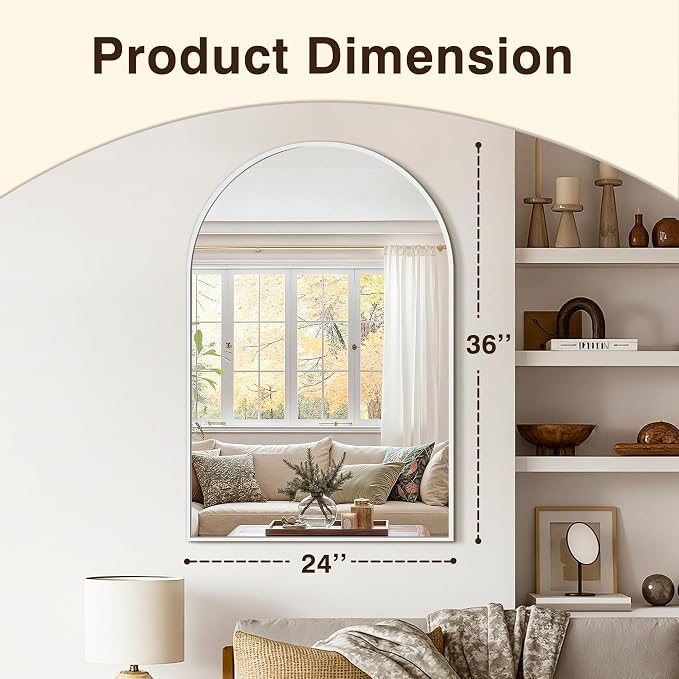 Arched Bathroom Vanity Mirror for Over Sink, 32”x30”, Silver - Image 2