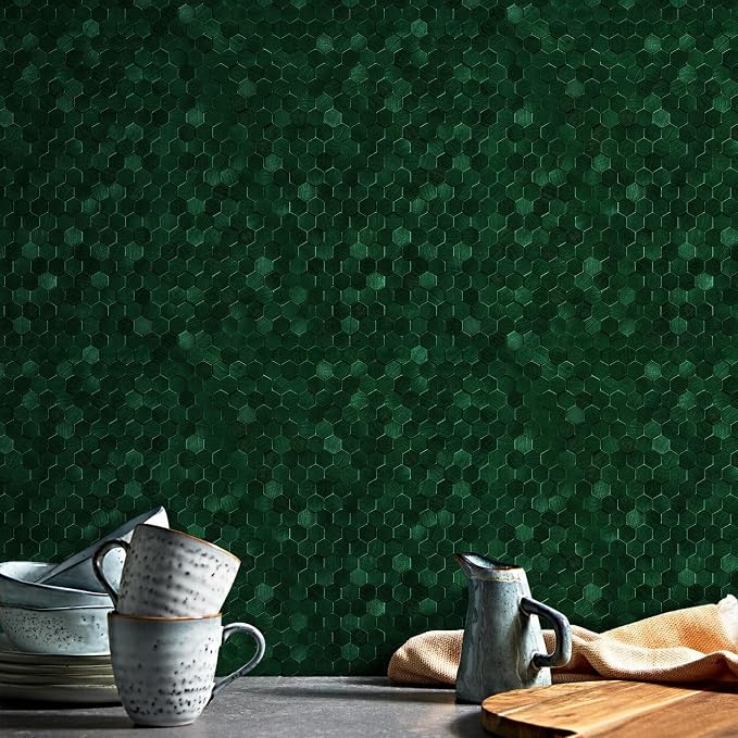 STICKGOO Peel and Stick Backsplash Tiles, Stick on Mosaic Self Adhesive Tiles, 3D Hexagon Backsplash for Kitchen Bathroom Fireplace Vanity (8PCS, Emerald Green) - Image 8
