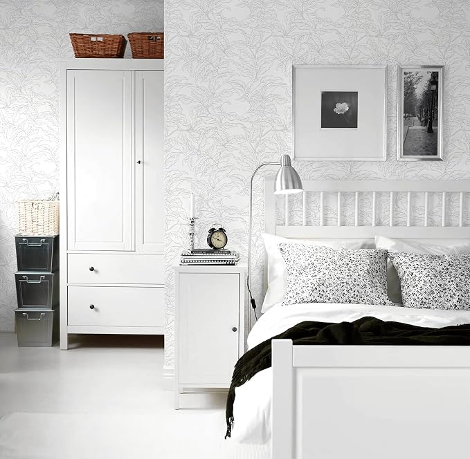 Heroad Boho Peel and Stick Wallpaper Grey and White Floral Contact Paper 17.3"x78.7" Leaf Wall Paper Removable Self-Adhesive Wallpaper for Cabinet Bedroom Bathroom Waterproof Decor Vinyl Roll - Image 7