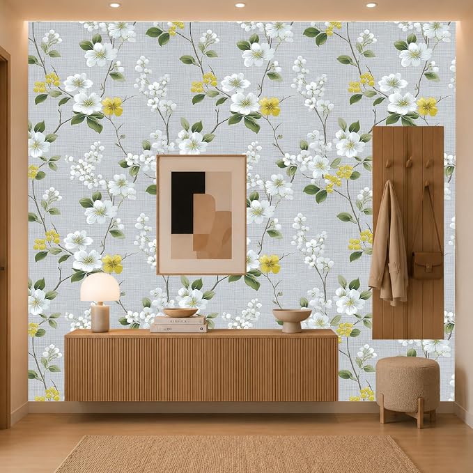 White Yellow Flowers Removable Self-Adhesive Wallpaper for Bedroom & Living Room Decor 17.7×118 Inch,Waterproof Wall Covering for Accent Walls, Apartment, Nursery - Image 5