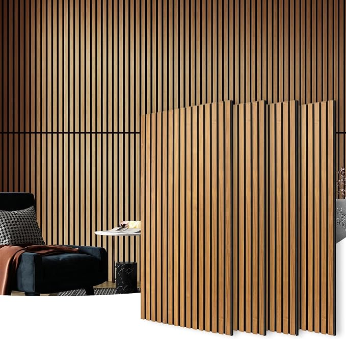 Art3d 4 Pack 47.2 x 23.6in. Wood Slat Acoustic Panels for Wall and Ceiling - 3D Fluted Sound Absorbing Panel with Wood Finish - Teak - Image 5