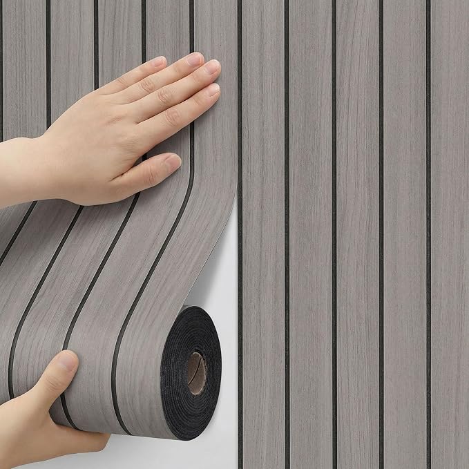 Peel and Stick Wood Slat Wall Panels, Grayish Brown, 236 x 15.7 in | 3D Fluted, PVC Paneling for Accent Wall, Ceiling, Living Room, Office, Bedroom - Image 2