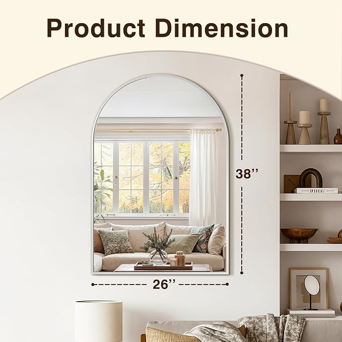 Arched Bathroom Vanity Mirror for Over Sink, 38”x26”, Silver - Image 2