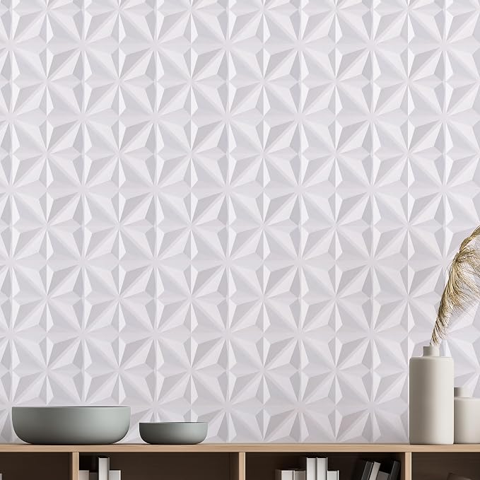 Main Street 3D Wall Panels, White Geo, Peel and Stick, 8-Pack | 12 x 12 in panel size; Covers up to 8 sq ft; Peel and StickTextured 3D wall panels; For kitchens, bedrooms, accent walls - Image 6