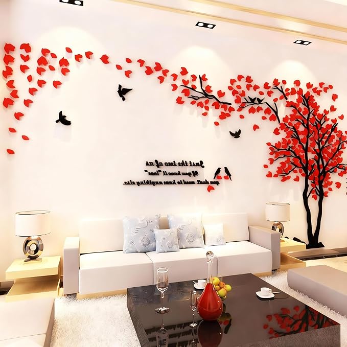 Family Tree Wall Decor Decals - DIY 3D Tree of Life Wall Art Large Decal Stickers Silver Decor Living Room Mural for Bedroom Hallway Home TV Background (Red Right,M-98X51in) - Image 7