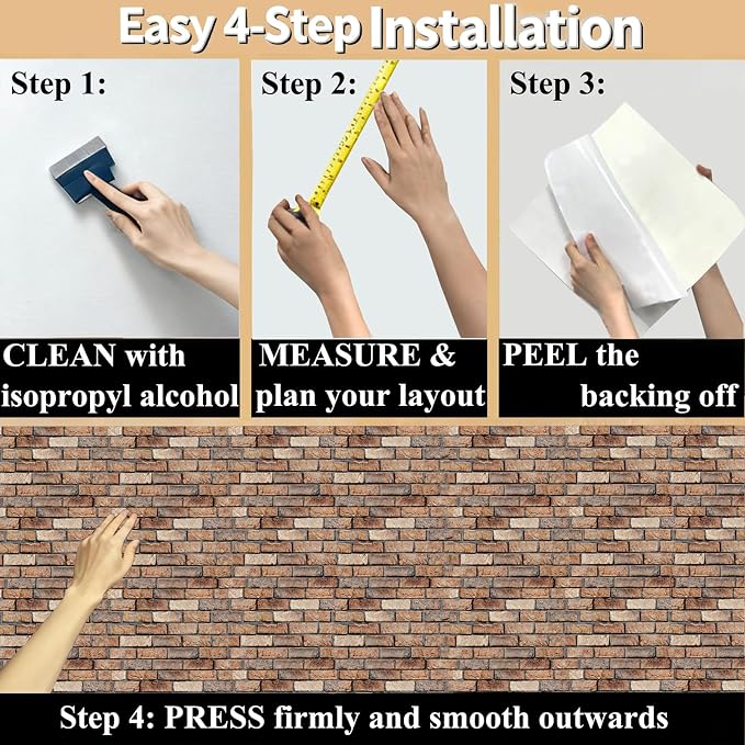 3D Brick Wall Panels Peel and Stick,10 PCS PVC Textured Wall Tiles | Waterproof, Self-Adhesive, Wall Panel Stone for Interior Décor,Living Room,Lobby Bedroom Hotel Office,11.8" x 11.8" - Image 8