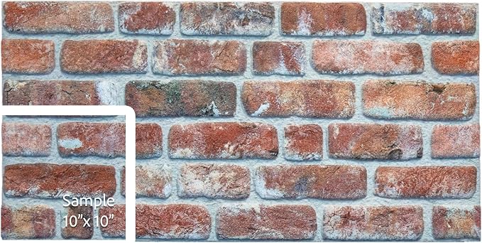 Dundee Deco 3D Wall Panels Faux Brick - Cladding Red Brown Stone Look Wall Paneling, Styrofoam, Sample, Size 10 x 10 in. by DundeeDeco