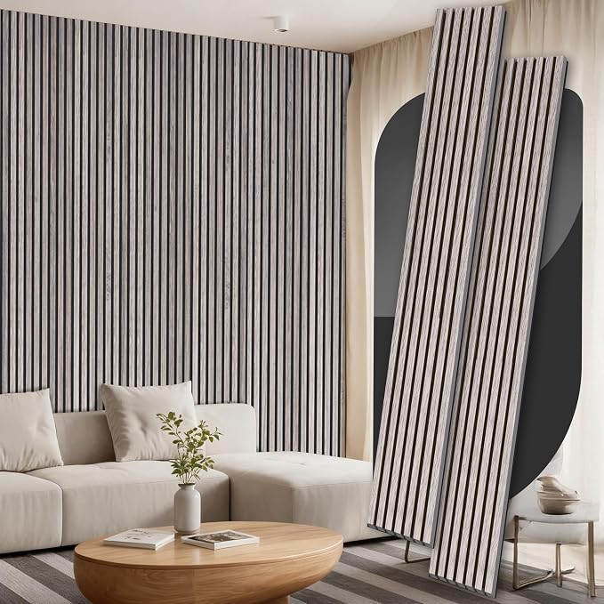 2 Pack Wood Panels for Wall, 106.3" × 11" Wood Slat Acoustic Panels for Wall, Soundproof Panels, 3D Fluted Panels for Interior Wall Decor (Grey) by Ritollo