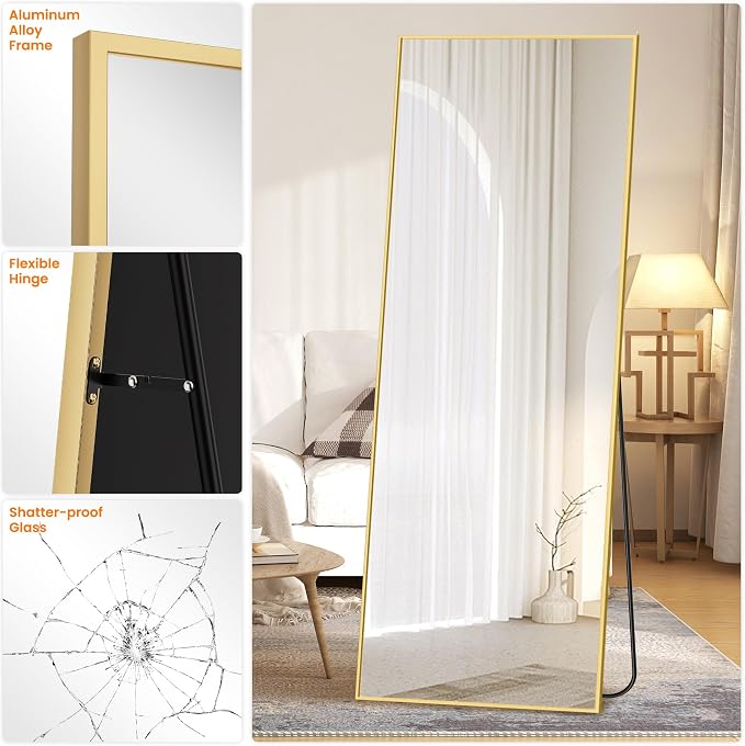 TRAHOME Full Length Floor Mirror 70"x24", Large Standing Body Mirror, Gold - Image 9