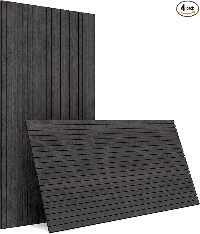 4-Piece Wood Slat Wall Panel for Interior Wall Decor Noise Cancelling 47.2" x 23.6" Peel and Stick Acoustic Decorative 3D Sound Absorbing Wall Paneling, Black Grey by premiumqualitypeelandsticktile