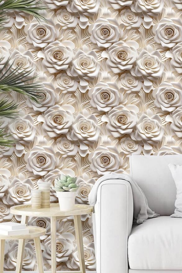 Peel and Stick Wallpaper Beige Rose Floral Accent - Image 3