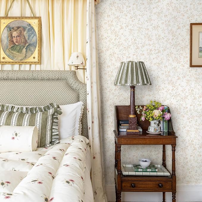 Peel and Stick Wallpaper for Nursery Beige Cherry Blossom Waterproof | 787"×17.3" Neutral Floral Watercolor Wallpaper Gentle Accent Wall Decor with Grid Lines for Bedroom Vinyl Self-adhesive - Image 5