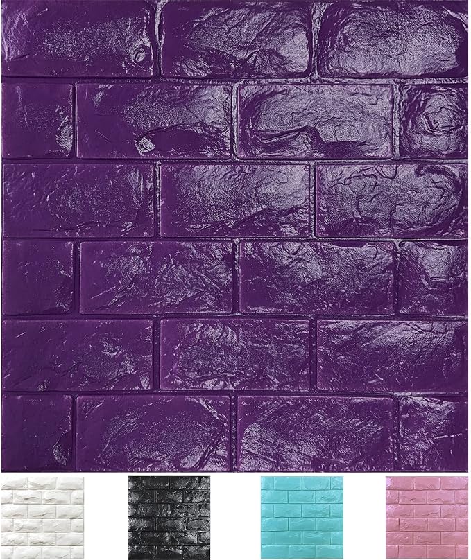 11PCS 3D Wall Panels Peel and Stick Faux Brick Wallpaper Purple Self Adhesive Foam Brick Paneling Faux Stone Wall Panels (11PCS, Purple) by Yutianli