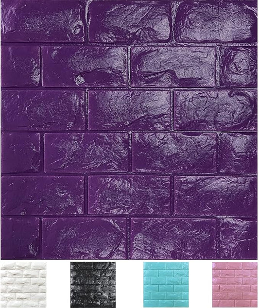 11PCS 3D Wall Panels Peel and Stick Faux Brick Wallpaper Purple Self Adhesive Foam Brick Paneling Faux Stone Wall Panels (11PCS, Purple) by Yutianli