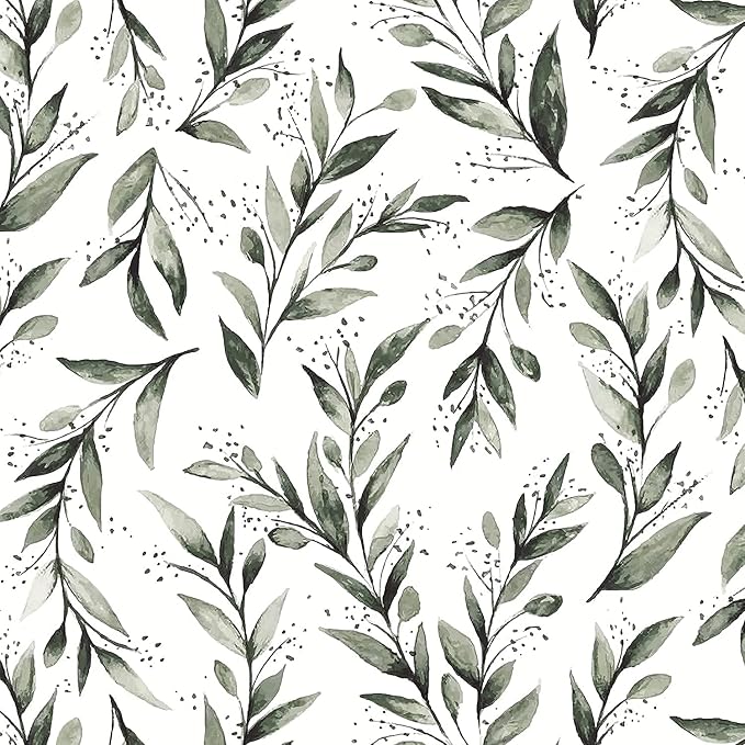 Livebor Green Leaf Peel and Stick Wallpaper Olive Leaf Contact Paper 17.7inch x 393.7inch Sage Green Wallpaper Peel and Stick Eucalyptus Farmhouse Wall Paper Neutral Self Adhesive Decorative Vinyl | Olive Leaf Peel and Stick Wallpaper Eucalyptus Farmho... by LiveborDirectWallpaper