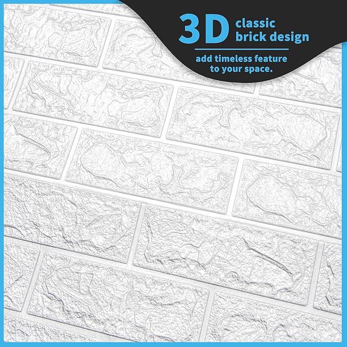 Art3d 11-Pack Durable Faux Brick Peel and Stick 3D Wall Panels, White | Coverage: 64 Sq. Ft, Waterproof, Oil-Proof, Easy to Wipe, Decorative, Ideal for Bedroom, Kitchen - Image 5