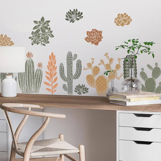 Cactus Wall Decals - Set of 15 Cacti Vinyl Room Decor Peel and Stick Removable Floral Stickers for Nursery Bedroom Bathroom by WallPalz