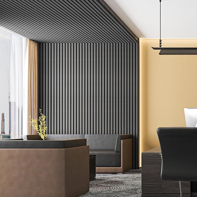 Art3d 2 Pack 94.5 x 24 inch Wood Slat Acoustic Panels for Wall & Ceiling - 31 sq.ft 3D Fluted Sound Absorbing Panel with Wood Finish, Matte Black - Image 6